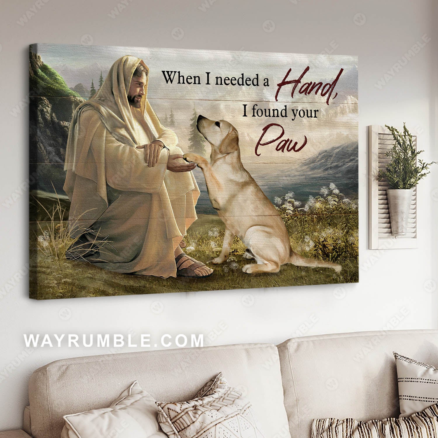 Dog painting, Jesus painting, Jesus and the Labrador, When I needed a hand, I found your paw - Heaven Landscape Canvas Prints, Wall Art