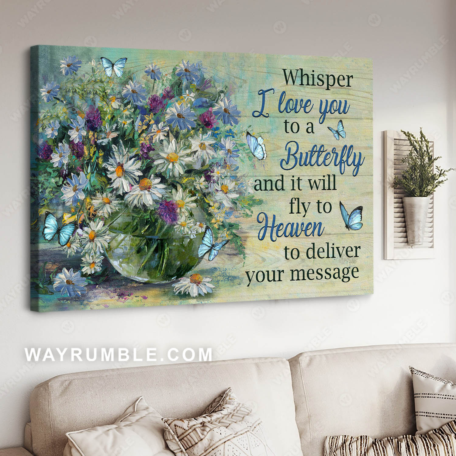 Vintage flower, Daisy painting, Still life painting, Whisper I love you to a butterfly - Heaven Landscape Canvas Prints, Wall Art