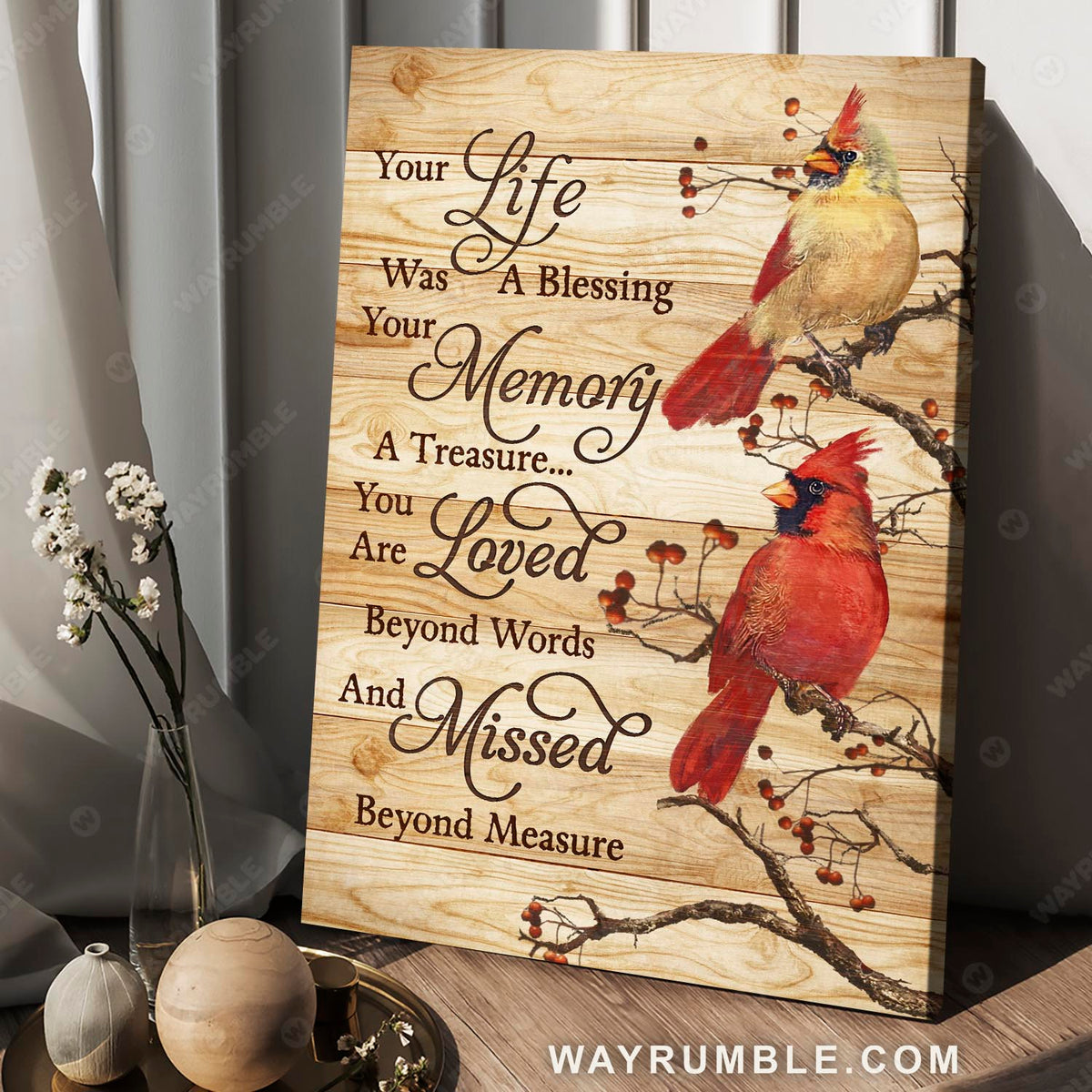 Cardinal painting, Cranberry tree, You are loved beyond words - Heaven Portrait Canvas Prints, Wall Art