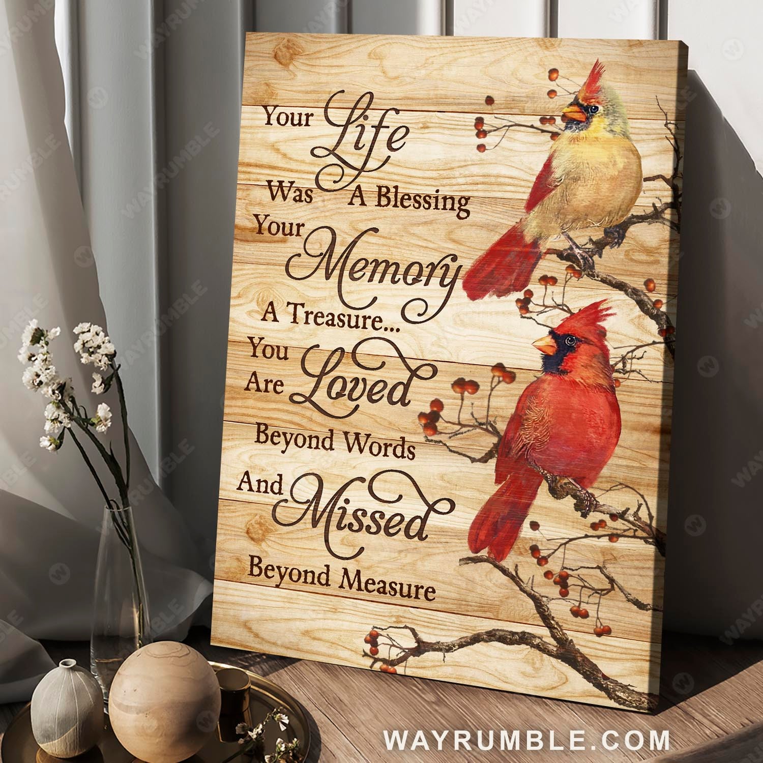 Cardinal painting, Cranberry tree, You are loved beyond words - Heaven Portrait Canvas Prints, Wall Art