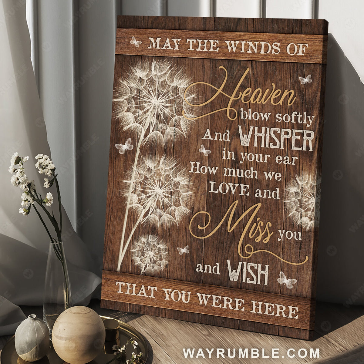 Dandelion painting, Crystal butterfly, May the winds of heaven blow softly - Heaven Portrait Canvas Prints, Wall Art