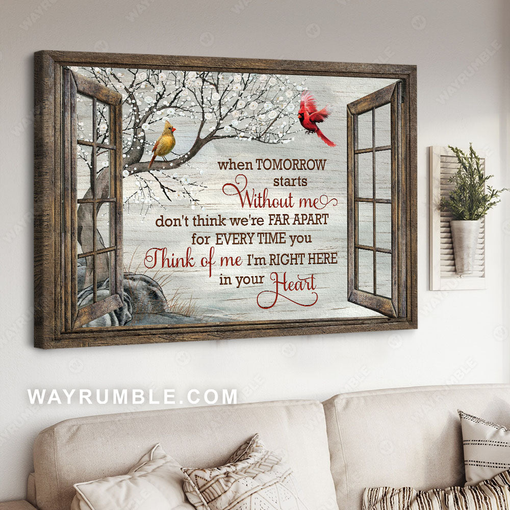 Cardinal painting, Winter garden, I'm right here in your heart - Heaven Landscape Canvas Prints, Wall Art