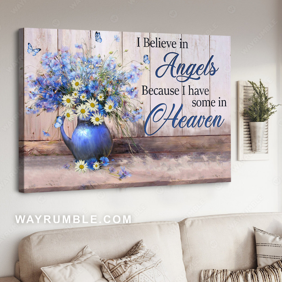 Daisy drawing, Blue baby flower, I believe in angels because I have some in heaven - Heaven Landscape Canvas Prints, Wall Art
