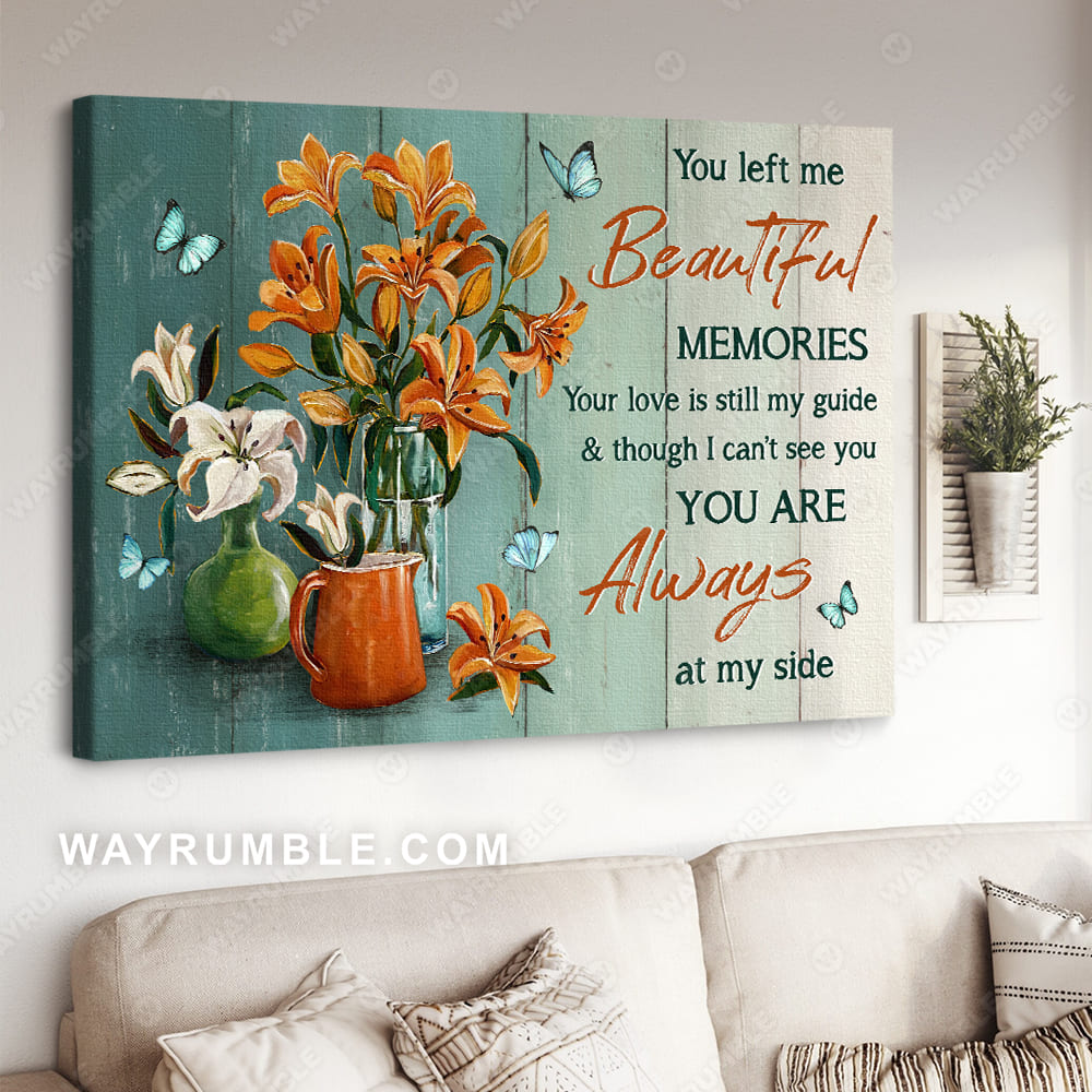 Orange lily flower, Blue butterfly, You are always at my side - Heaven Landscape Canvas Prints, Wall Art
