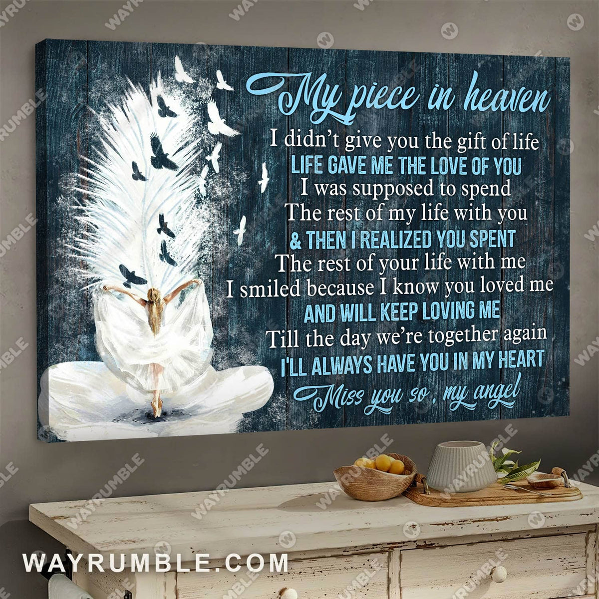 Ballerina painting, White feather, I will always have you in my heart - Heaven Landscape Canvas Prints, Wall Art