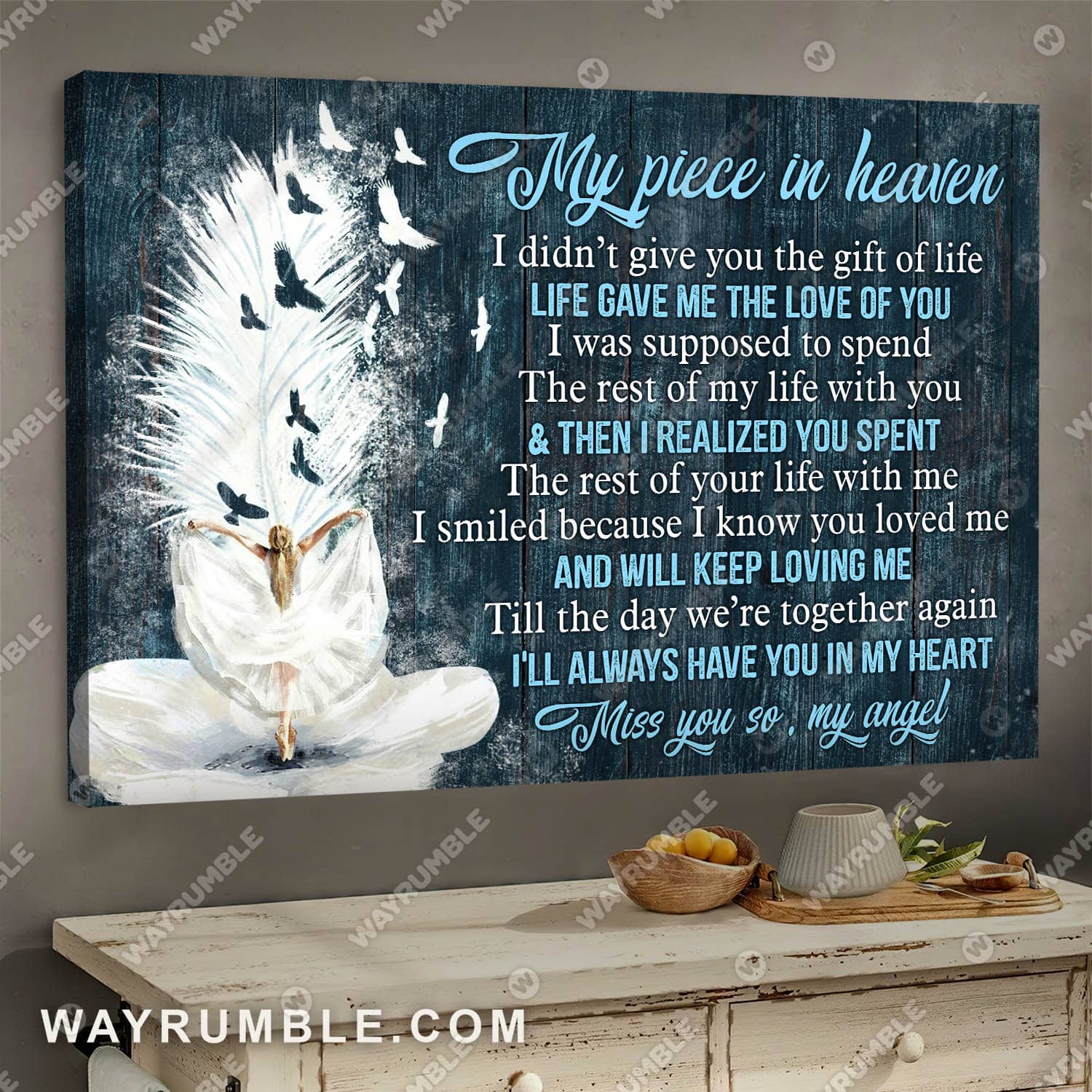 Ballerina painting, White feather, I will always have you in my heart - Heaven Landscape Canvas Prints, Wall Art
