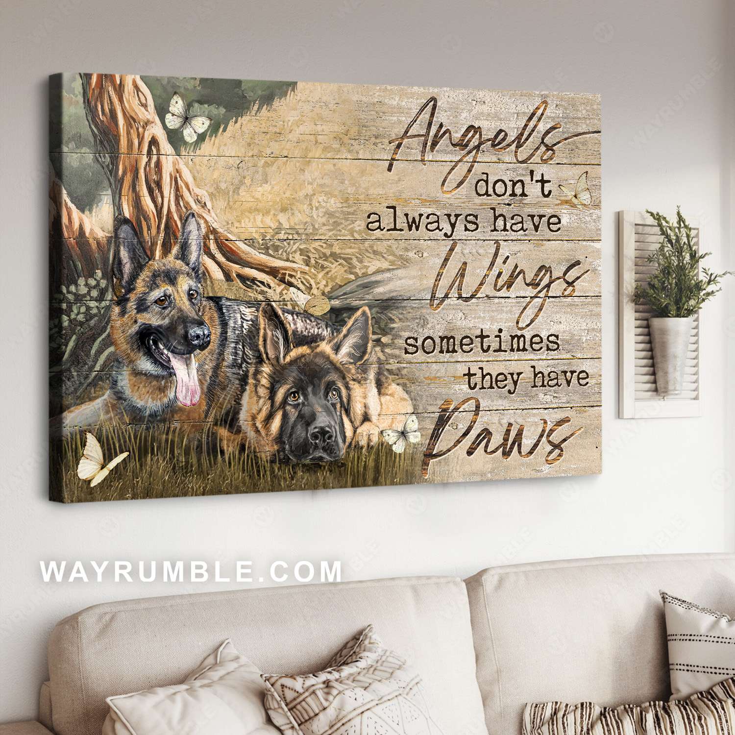German shepherd, Under the tree, Grassland, Angels don't always have wings - Heaven Landscape Canvas Prints, Wall Art
