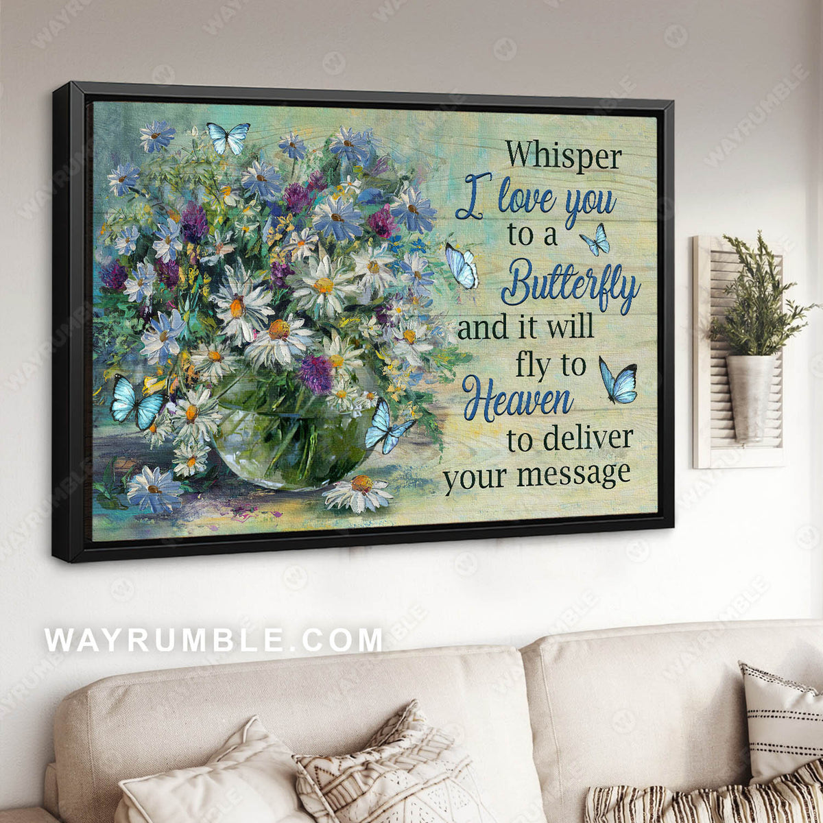 Vintage flower, Daisy painting, Still life painting, Whisper I love you to a butterfly - Heaven Landscape Canvas Prints, Wall Art