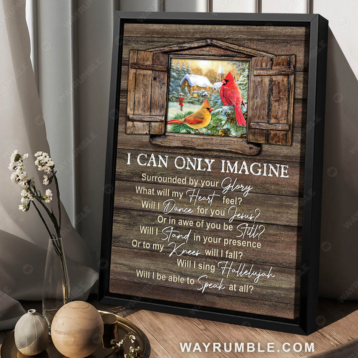 Cardinal painting, Winter village, A peaceful morning, I can only imagine - Heaven Portrait Canvas Prints, Wall Art