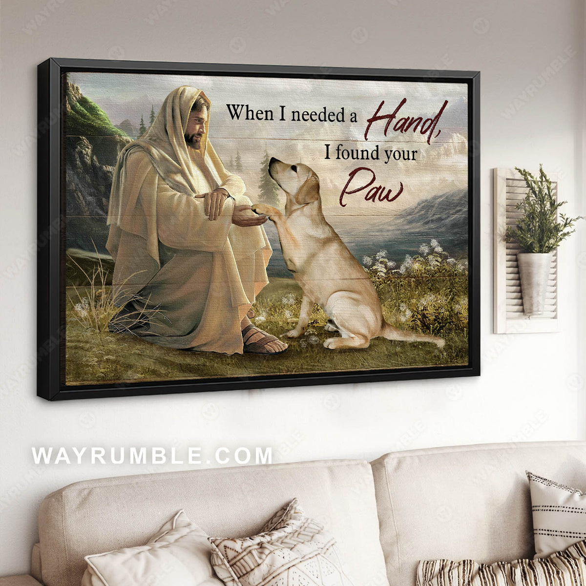 Dog painting, Jesus painting, Jesus and the Labrador, When I needed a hand, I found your paw - Heaven Landscape Canvas Prints, Wall Art