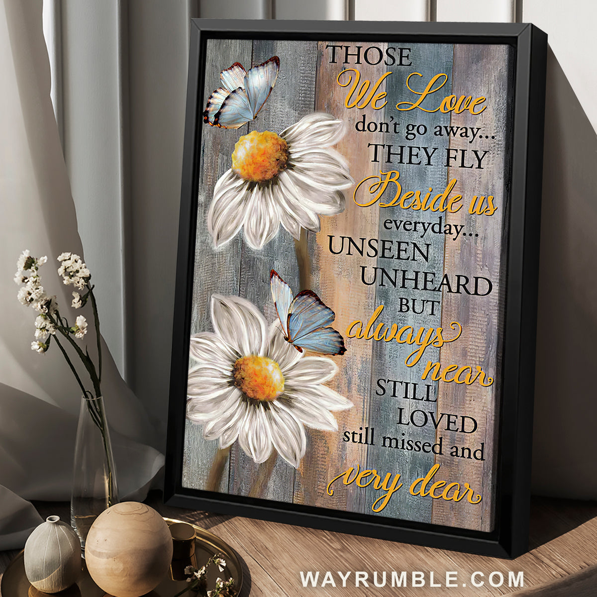 White daisy, Flower painting, Blue butterfly, Those we love - Heaven Portrait Canvas Prints, Wall Art