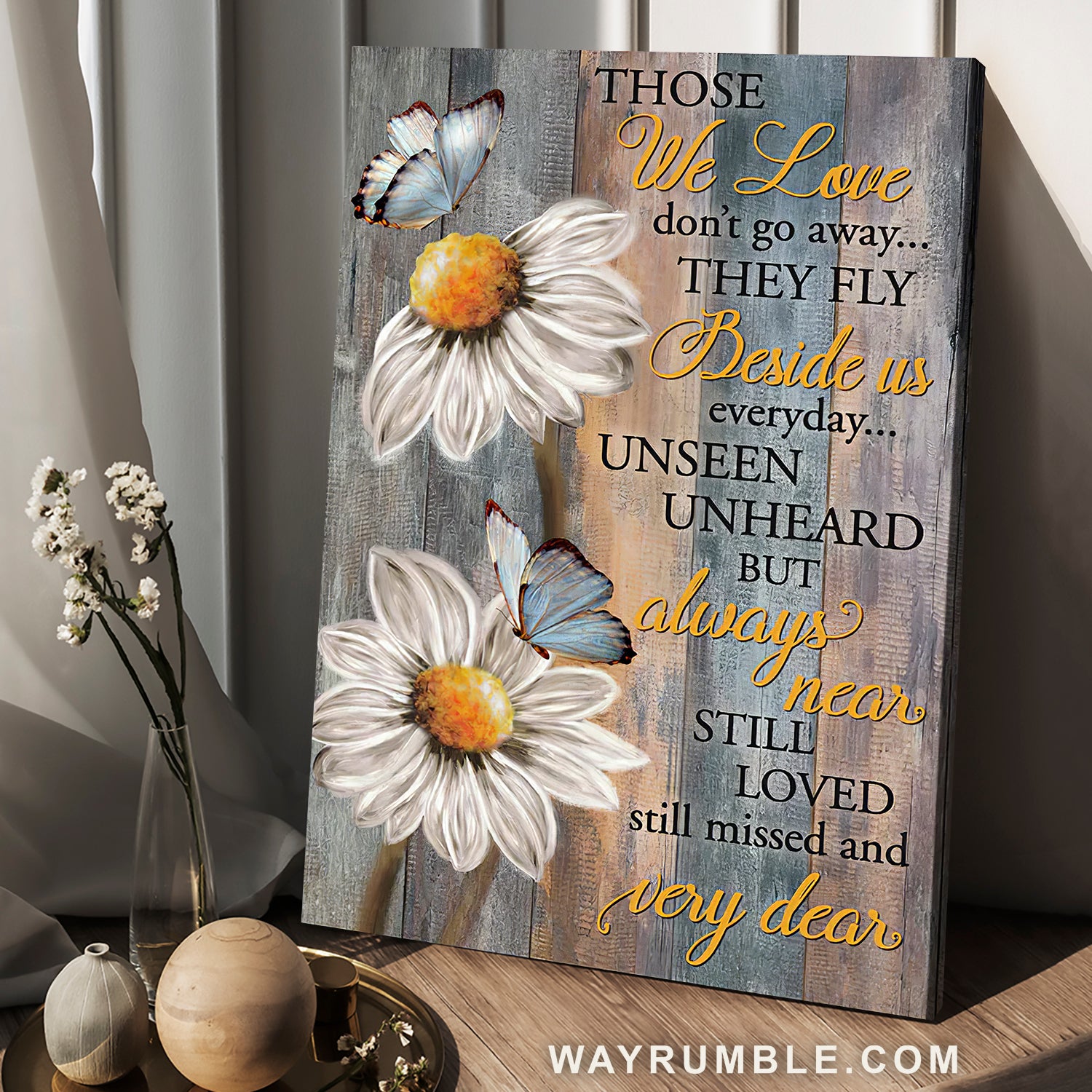 White daisy, Flower painting, Blue butterfly, Those we love - Heaven Portrait Canvas Prints, Wall Art