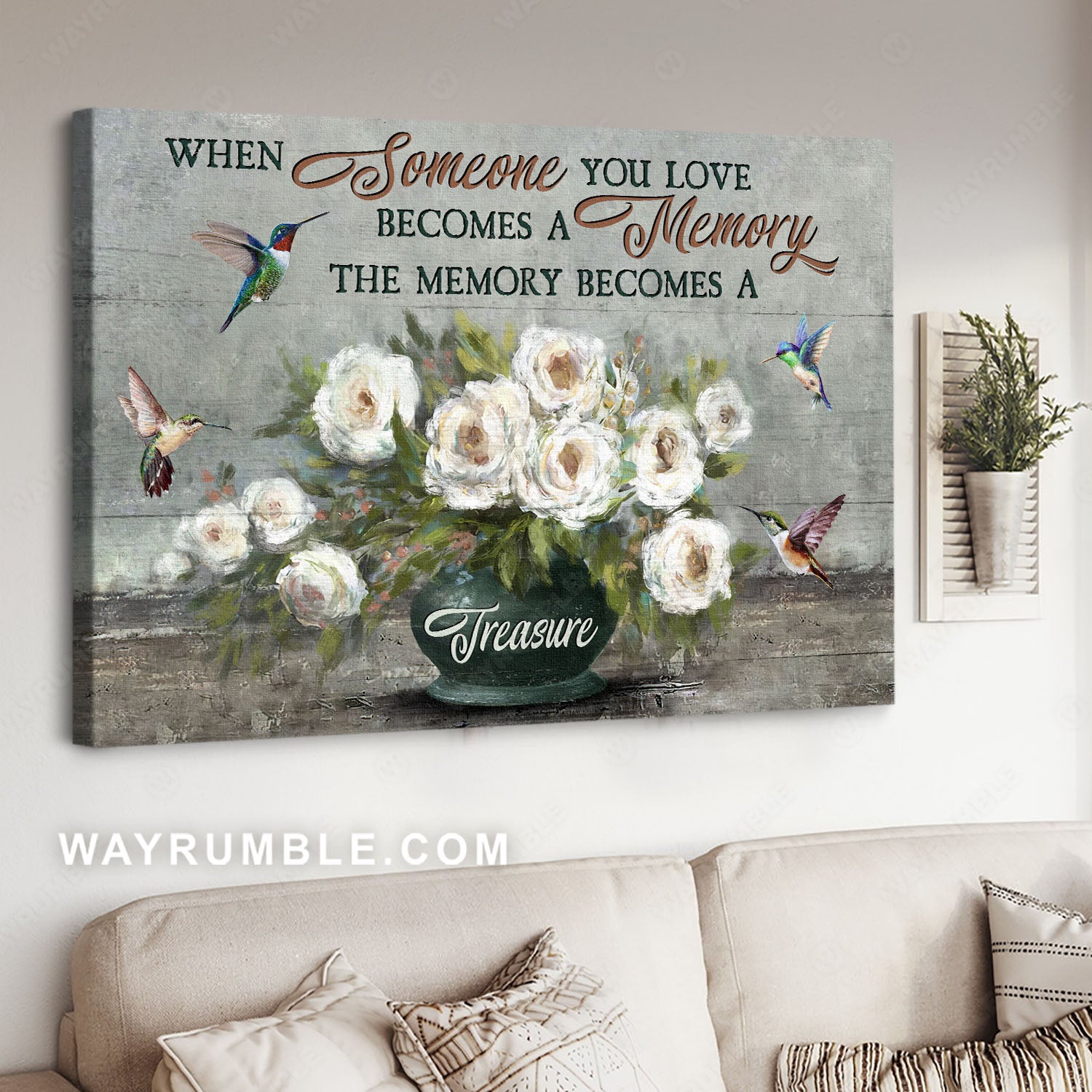 White peony, Flying hummingbirds, When someone you love - Heaven Landscape Canvas Prints, Wall Art