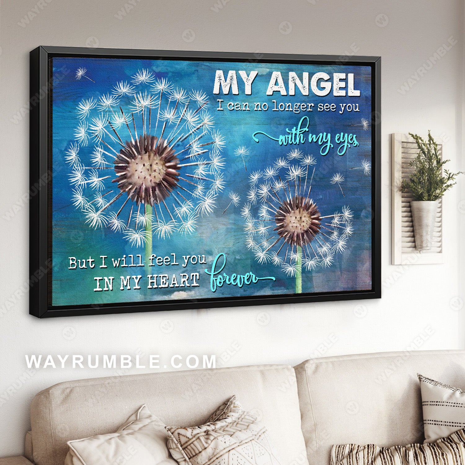 Dandelion painting, Blue sky, I will feel you in my heart forever - Heaven Landscape Canvas Prints, Wall Art