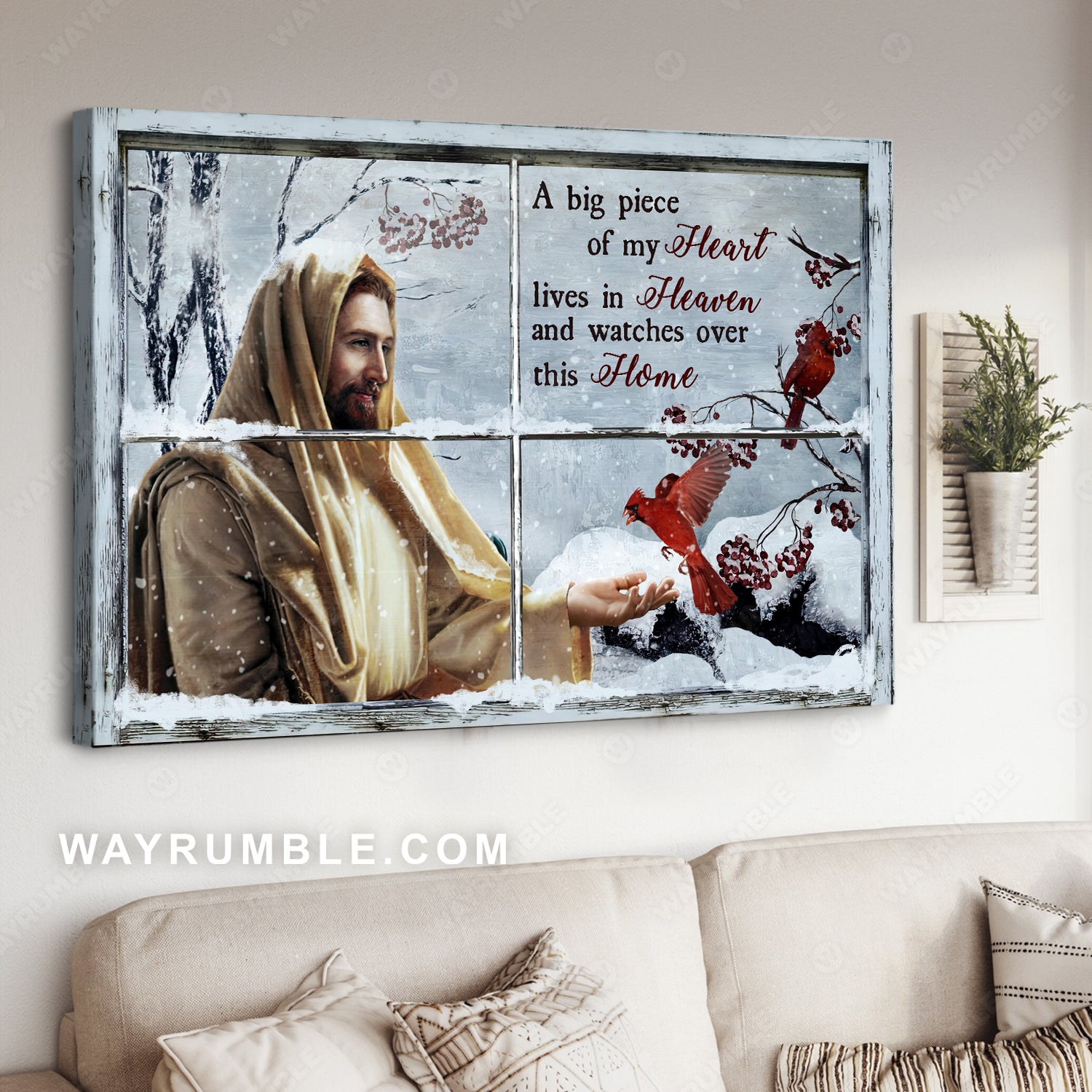 Cardinal painting, Winter forest, Jesus painting, A big piece of my heart lives in Heaven - Heaven Landscape Canvas Prints, Wall Art