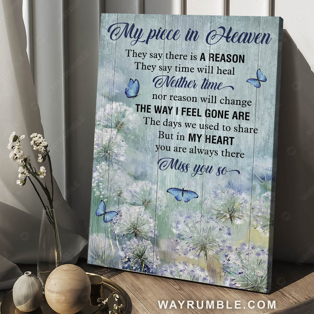 Dandelion field, Blue butterfly painting, Flower field, In my heart, You are always there - Heaven Portrait Canvas Prints, Wall Art