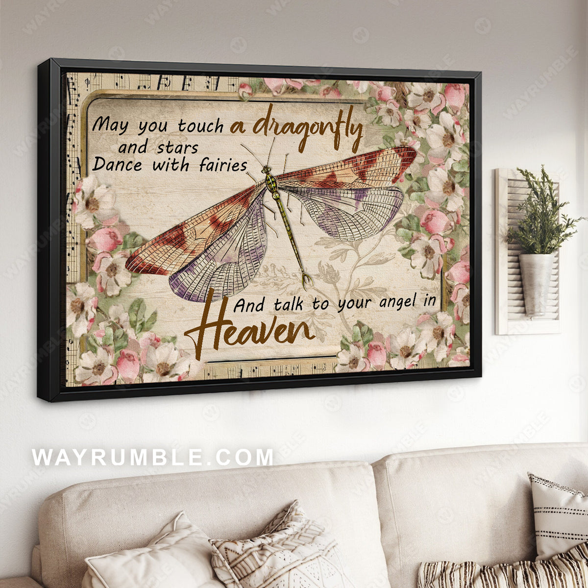 Pretty dragonfly, Jasmine flower drawing, May you touch a dragonfly - Heaven Landscape Canvas Prints, Wall Art