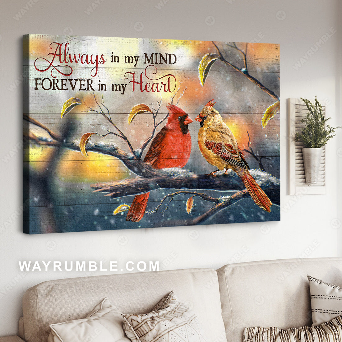 Pretty cardinal, Autumn forest, Snow painting, Always in my mind - Heaven Landscape Canvas Prints, Wall Art