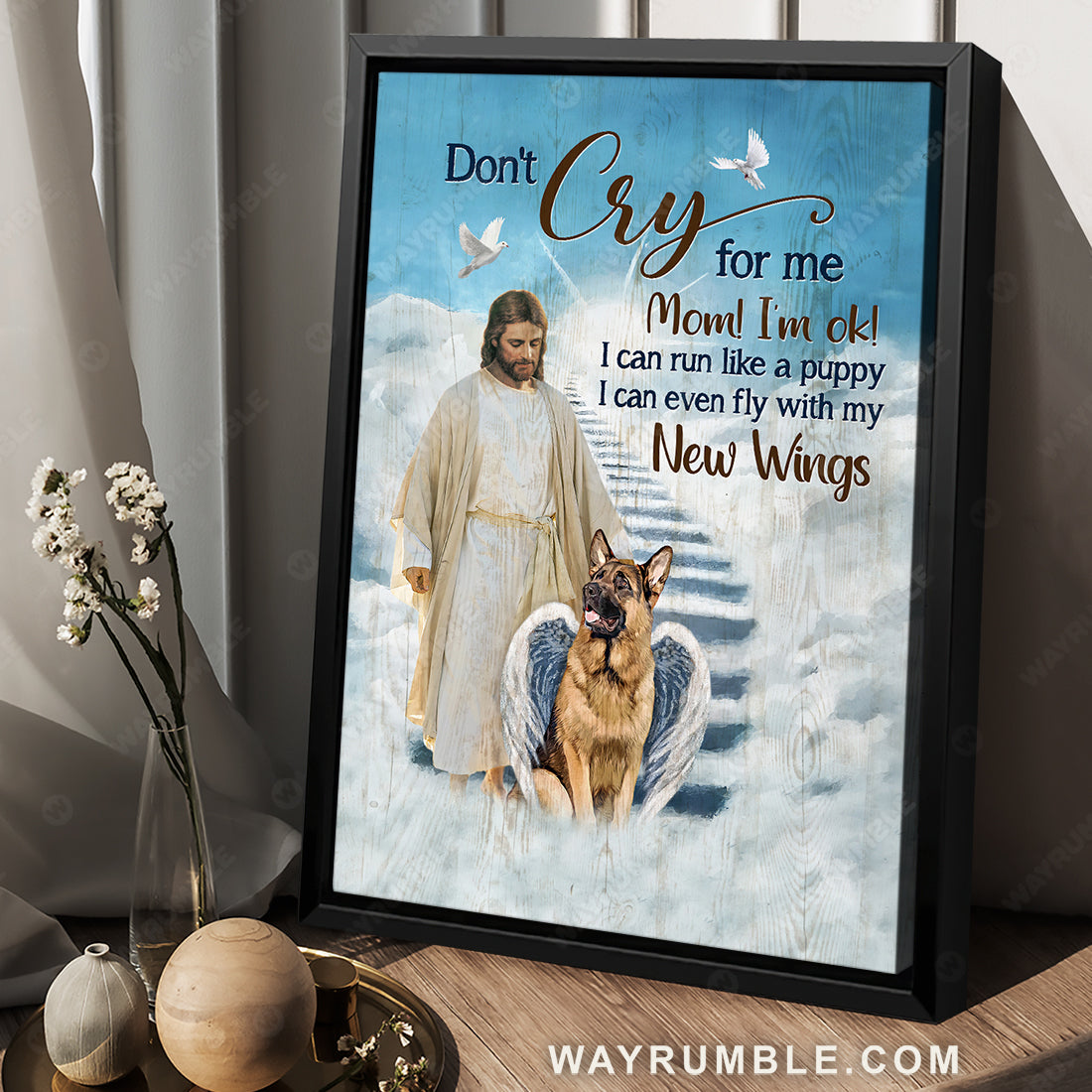 German shepherd dog, Angel wings, Walking with Jesus, Don&#39;t cry for me - Heaven Portrait Canvas Prints, Wall Art
