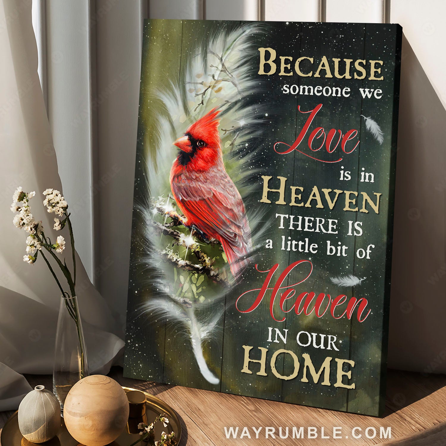 Red cardinal, Feather, Night sky, Someone we love is in heaven - Heaven Portrait Canvas Prints, Wall Art