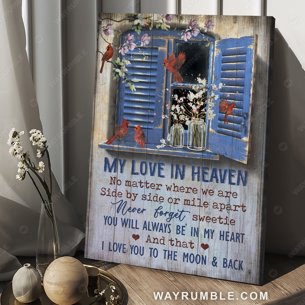 Red cardinal, Antique window, Cherry blossom, My love in heaven - Heaven Portrait Canvas Prints, Wall Art