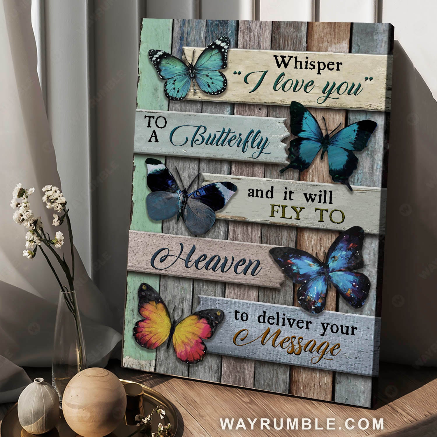 Beautiful butterfly, Vintage picture, Whisper, I love you - Heaven Portrait Canvas Prints, Wall Art