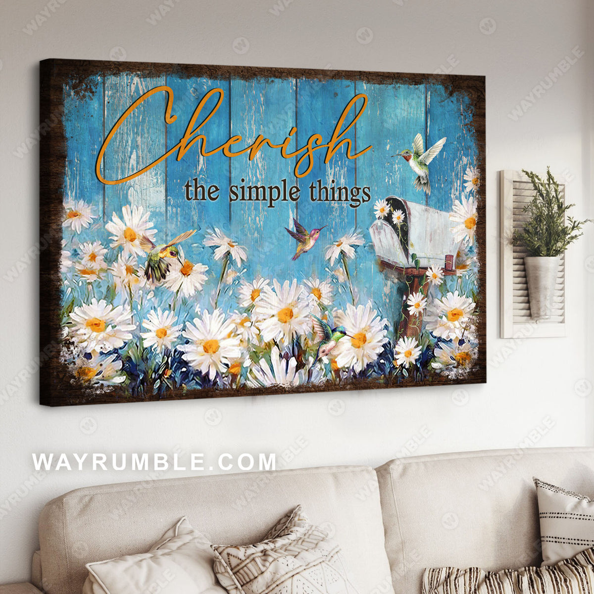 Daisy flower field, Hummingbird, Letter box, Cherish the simple things - Heaven Landscape Canvas Prints, Wall Art
