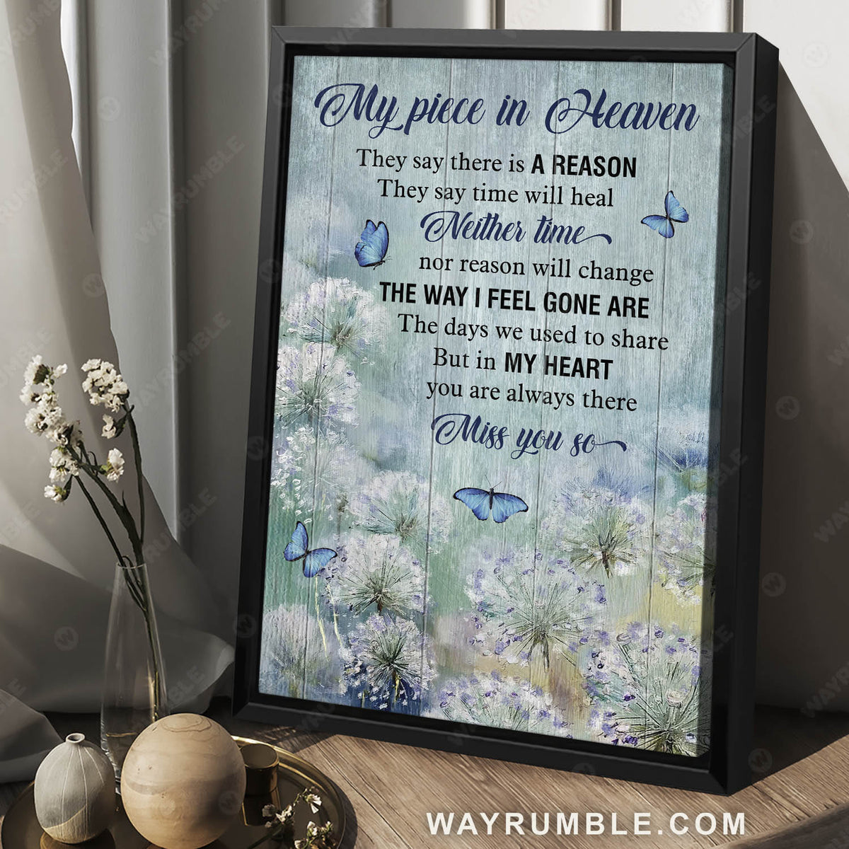 Dandelion field, Blue butterfly painting, Flower field, In my heart, You are always there - Heaven Portrait Canvas Prints, Wall Art