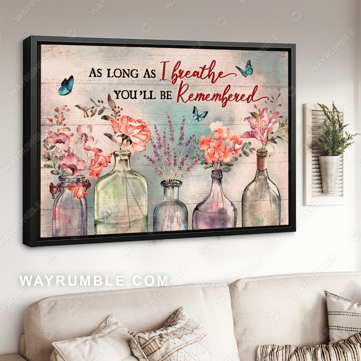 Light pink flower, Crystal vase, Beautiful sky, As long as I breathe, You&#39;ll be remembered - Heaven Landscape Canvas Prints, Wall Art