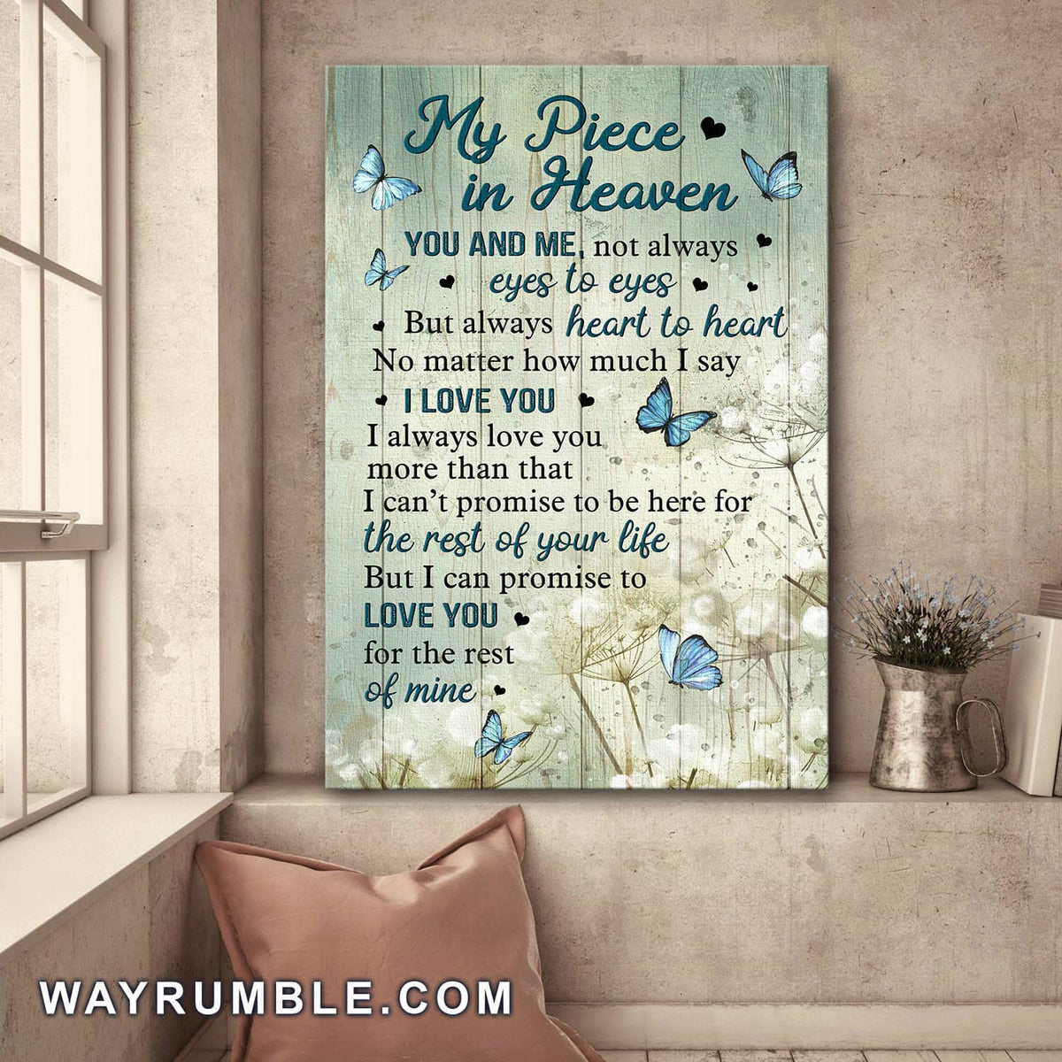 Baby Flower, Butterfly, You &amp; Me not always eyes to eyes but always heart to heart - Heaven Portrait Canvas Prints, Wall Art