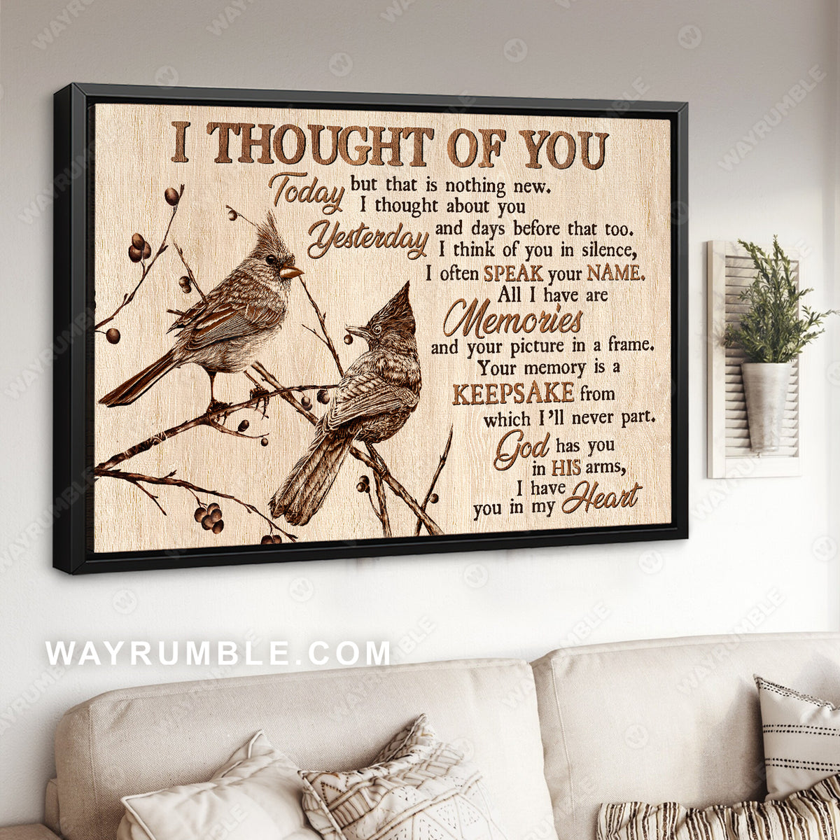 Cardinal couple, Cranberry, Tree branch, I thought of you - Heaven Landscape Canvas Prints, Wall Art