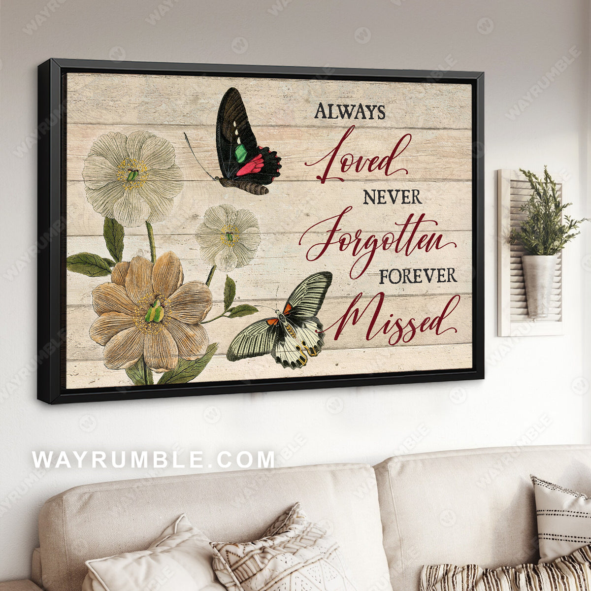 Flower painting, Beautiful butterfly, Always loved, Never forgotten, Forever missed - Heaven Landscape Canvas Prints, Wall Art