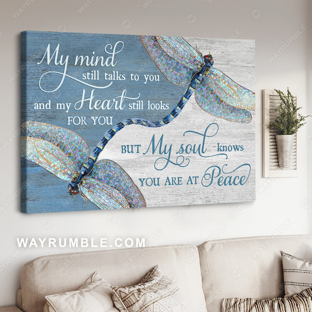 Dragonfly painting, Blue background, My mind still talks to you - Heaven Landscape Canvas Prints, Wall Art