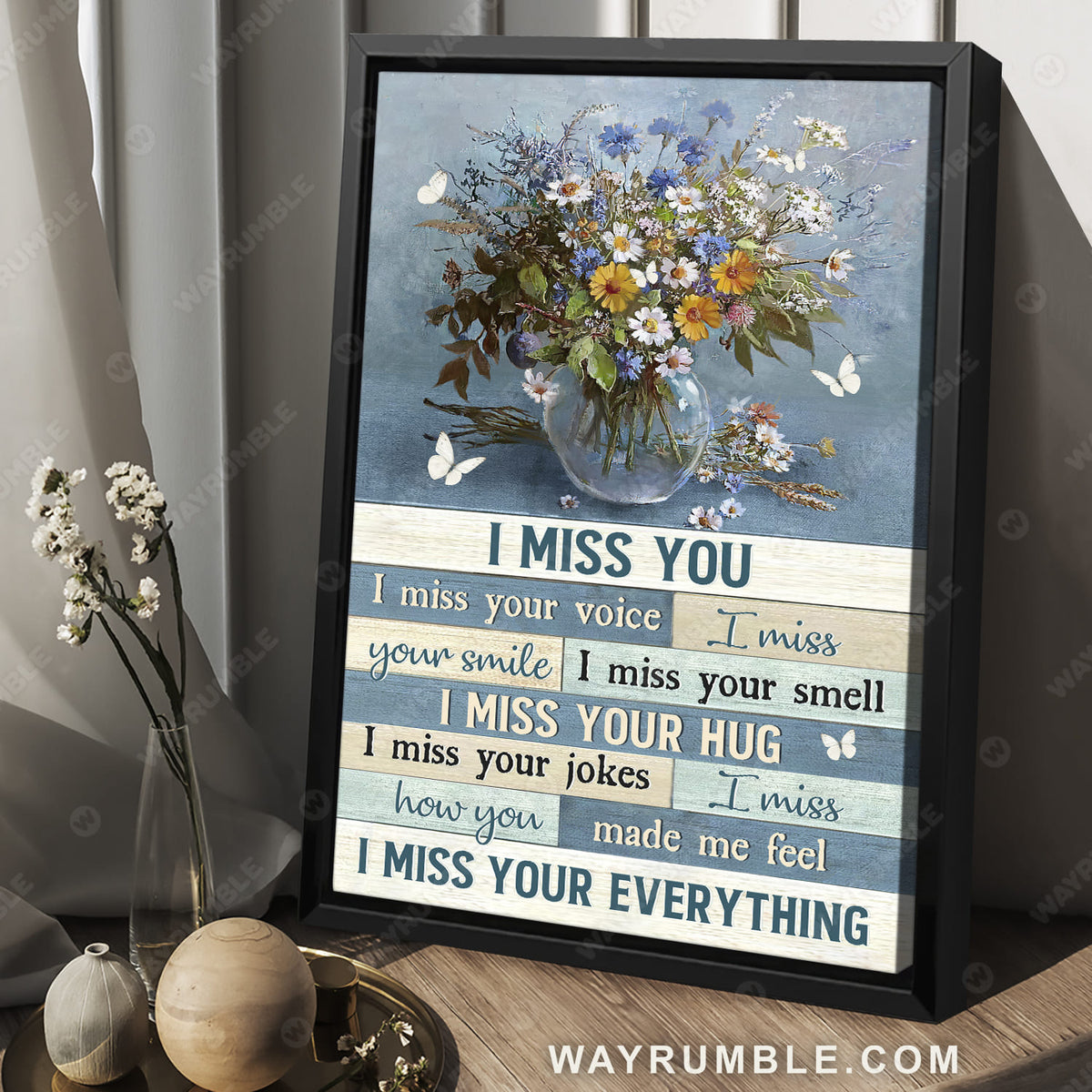 Brilliant flower, White butterfly, Crystal vase, I miss your everything - Heaven Portrait Canvas Prints, Wall Art