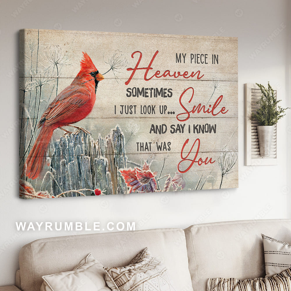 Red cardinal, Snow flakes, Winter forest, Sometimes I just look up smile - Heaven Landscape Canvas Prints, Wall Art