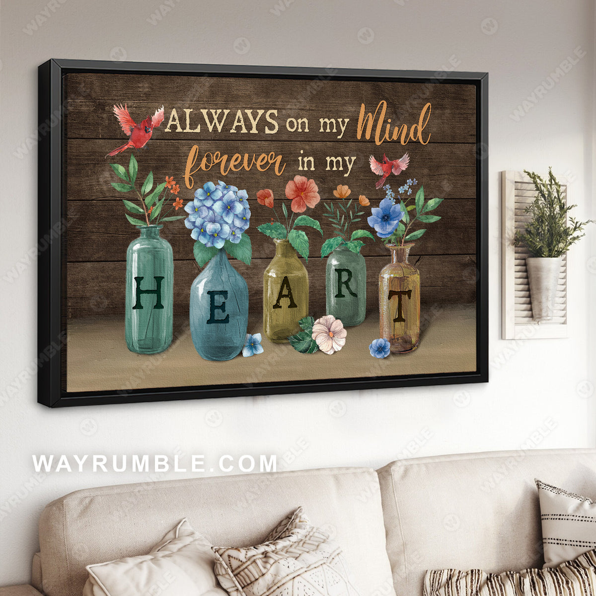 Flower drawing, Unique vase, Cardinal, Always on my mind, Forever in my heart - Heaven Landscape Canvas Prints, Wall Art