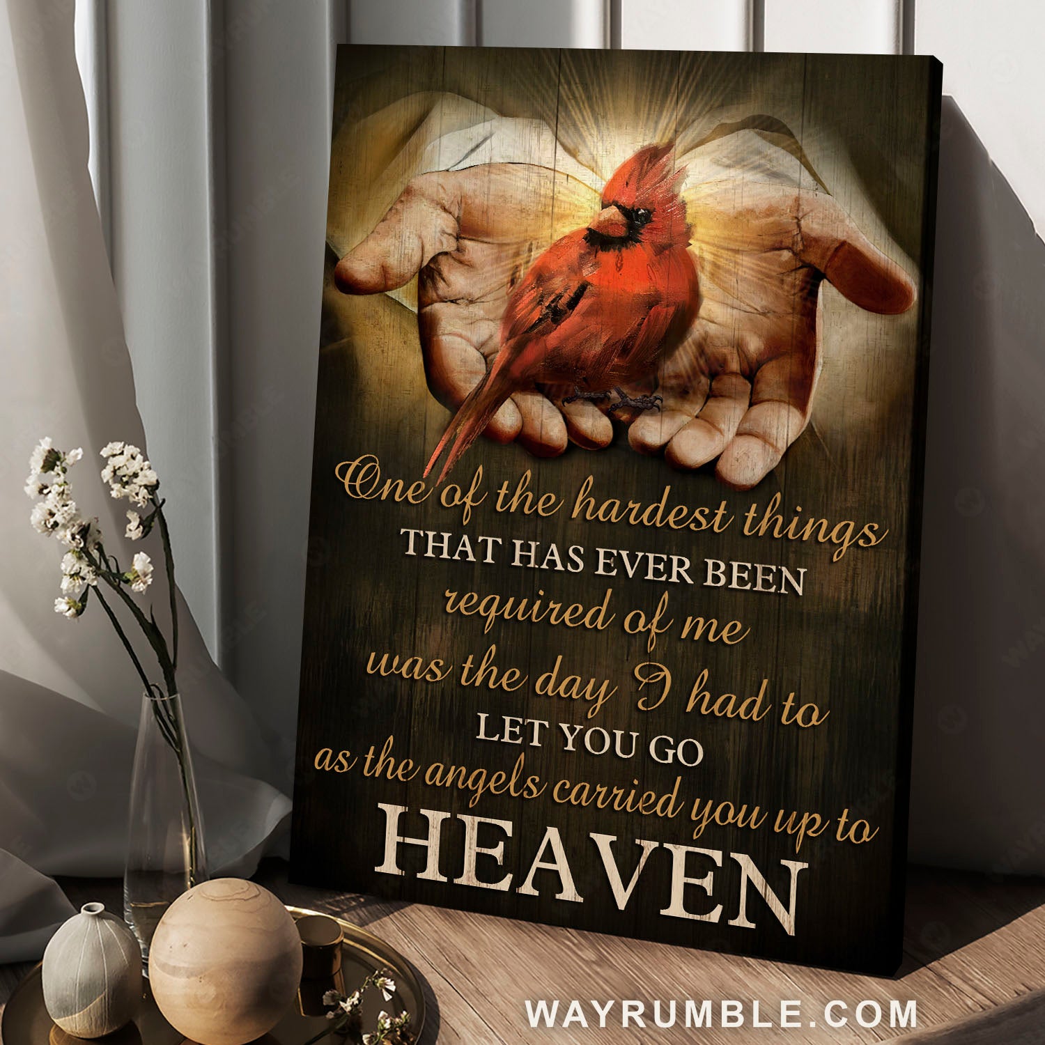 Red cardinal, Jesus hands, Heaven light, One of the hardest things - Heaven Portrait Canvas Prints, Wall Art