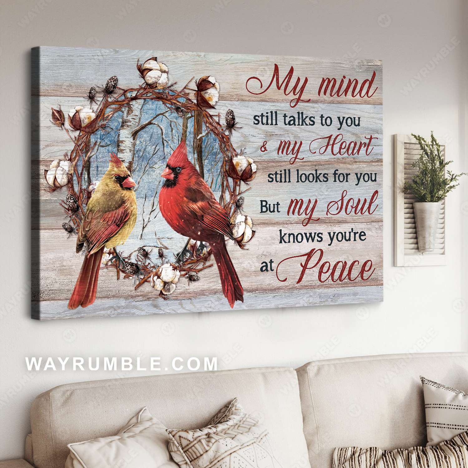 Northern cardinal, Flower crown, Winter forest, You are at peace - Heaven Landscape Canvas Prints, Wall Art