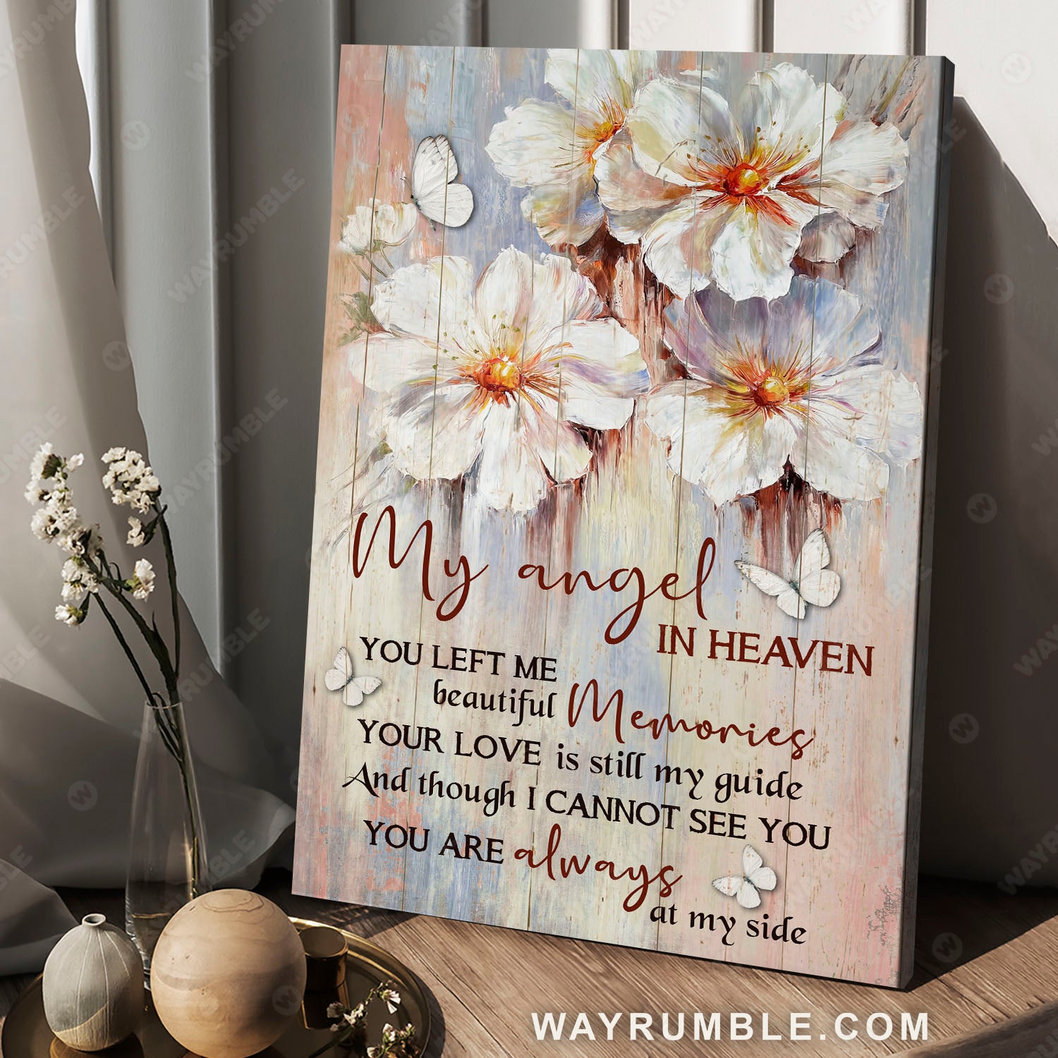 Oil painting flower, White flower, You are always at my side - Heaven Portrait Canvas Prints, Wall Art