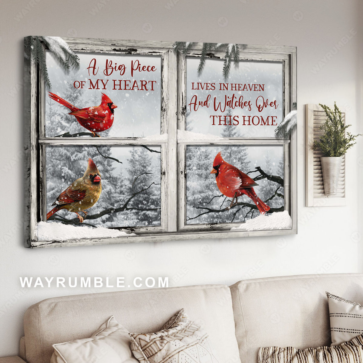 Cardinal painting, Winter forest, A big piece of my heart lives in heaven - Heaven Landscape Canvas Prints, Wall Art
