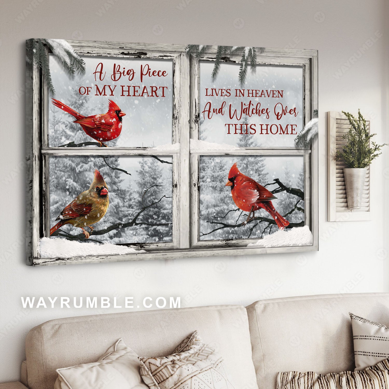 Cardinal painting, Winter forest, A big piece of my heart lives in heaven - Heaven Landscape Canvas Prints, Wall Art