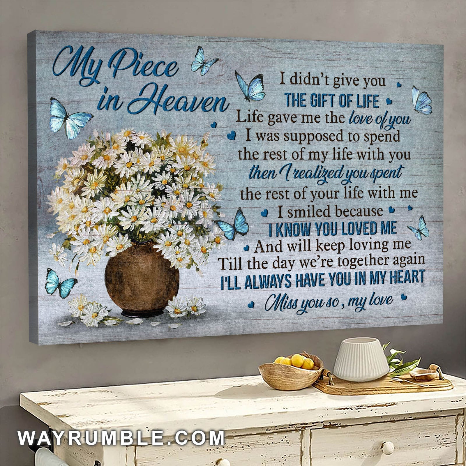 Daisy flower vase, Butterfly, I'll always have you in my heart - Heaven Landscape Canvas Prints, Wall Art
