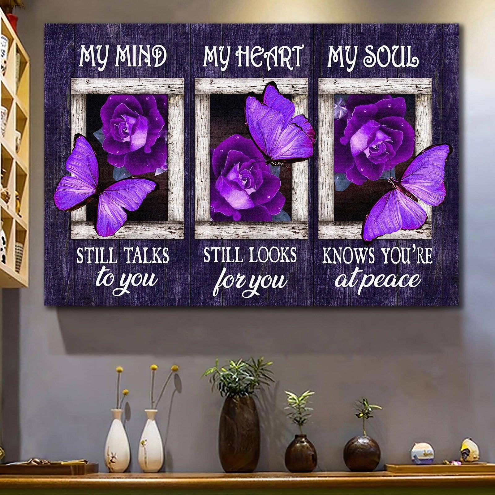 Violet Rose, Butterfly, My heart still looks for you but my soul knows you're at peace - Heaven Landscape Canvas Prints, Wall Art