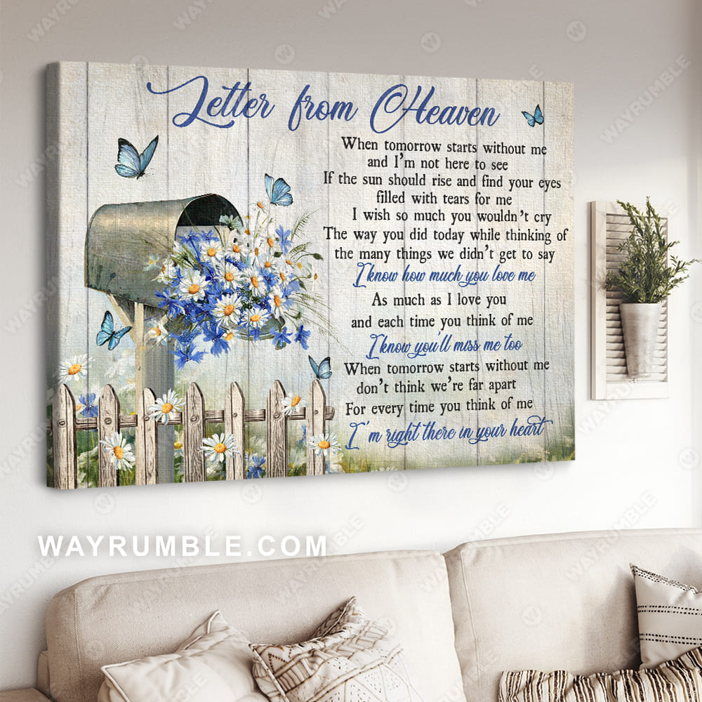 Daisy drawing, Letter box, Blue background, Butterfly, Letter from heaven - Heaven Landscape Canvas Prints, Wall Art