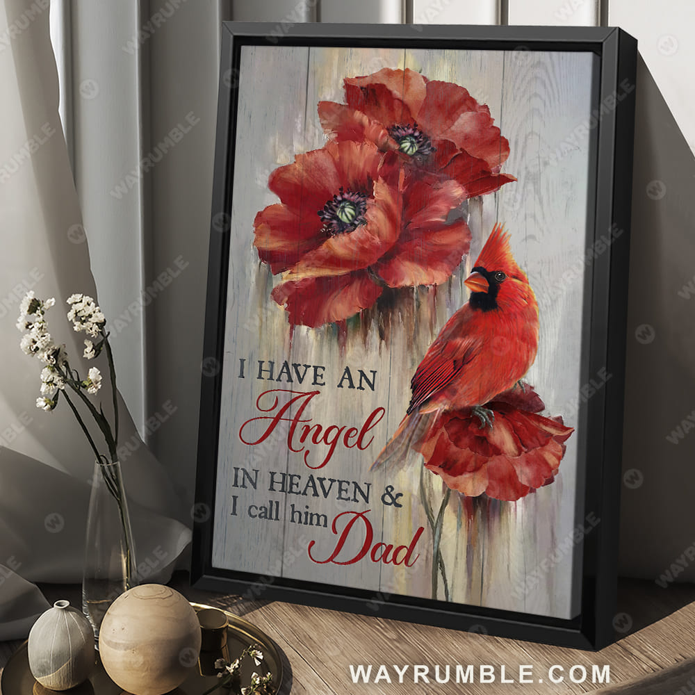 Red poppy drawing, Still life painting, I have an angel in heaven - Heaven Portrait Canvas Prints, Wall Art
