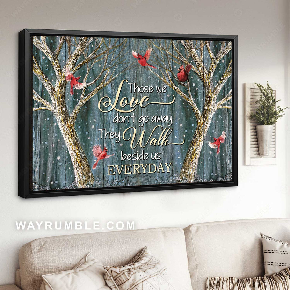 Magic forest, Winter painting, Red cardinal, Those we love don't go away - Heaven Landscape Canvas Prints, Wall Art