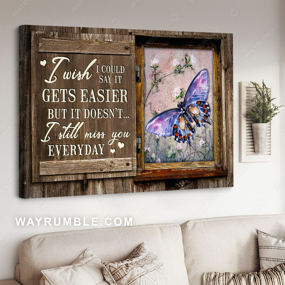 Purple butterfly, Antique window, Pink flower, I still miss you everyday - Heaven Landscape Canvas Prints, Wall Art