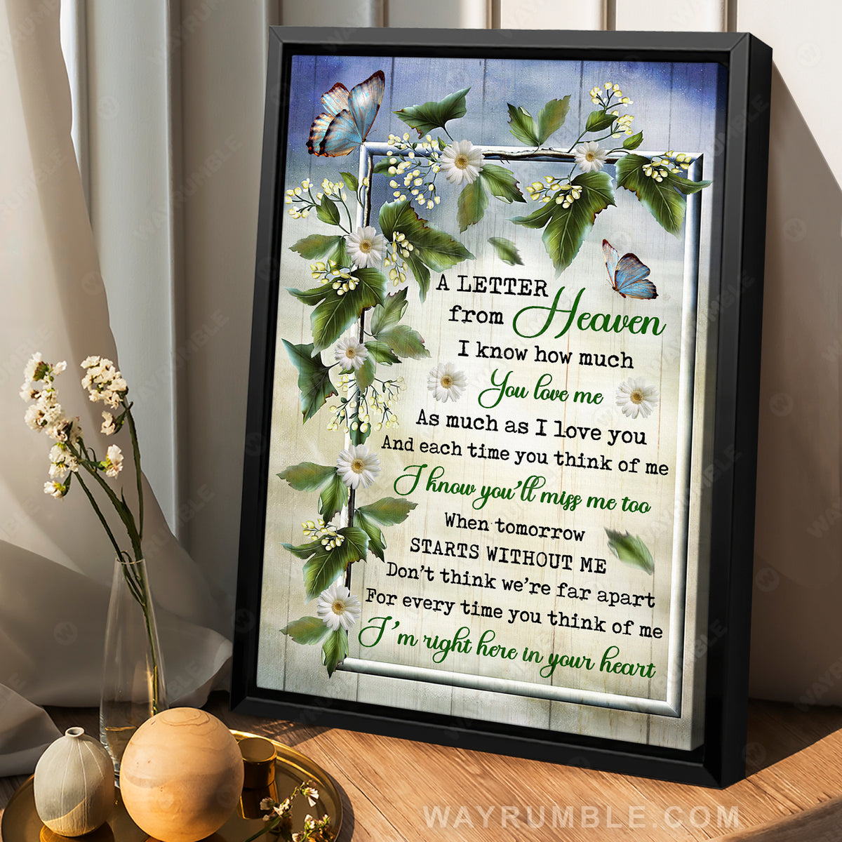 Flower frame, Blue butterfly, Beautiful sky, A letter from heaven - Heaven Portrait Canvas Prints, Wall Art