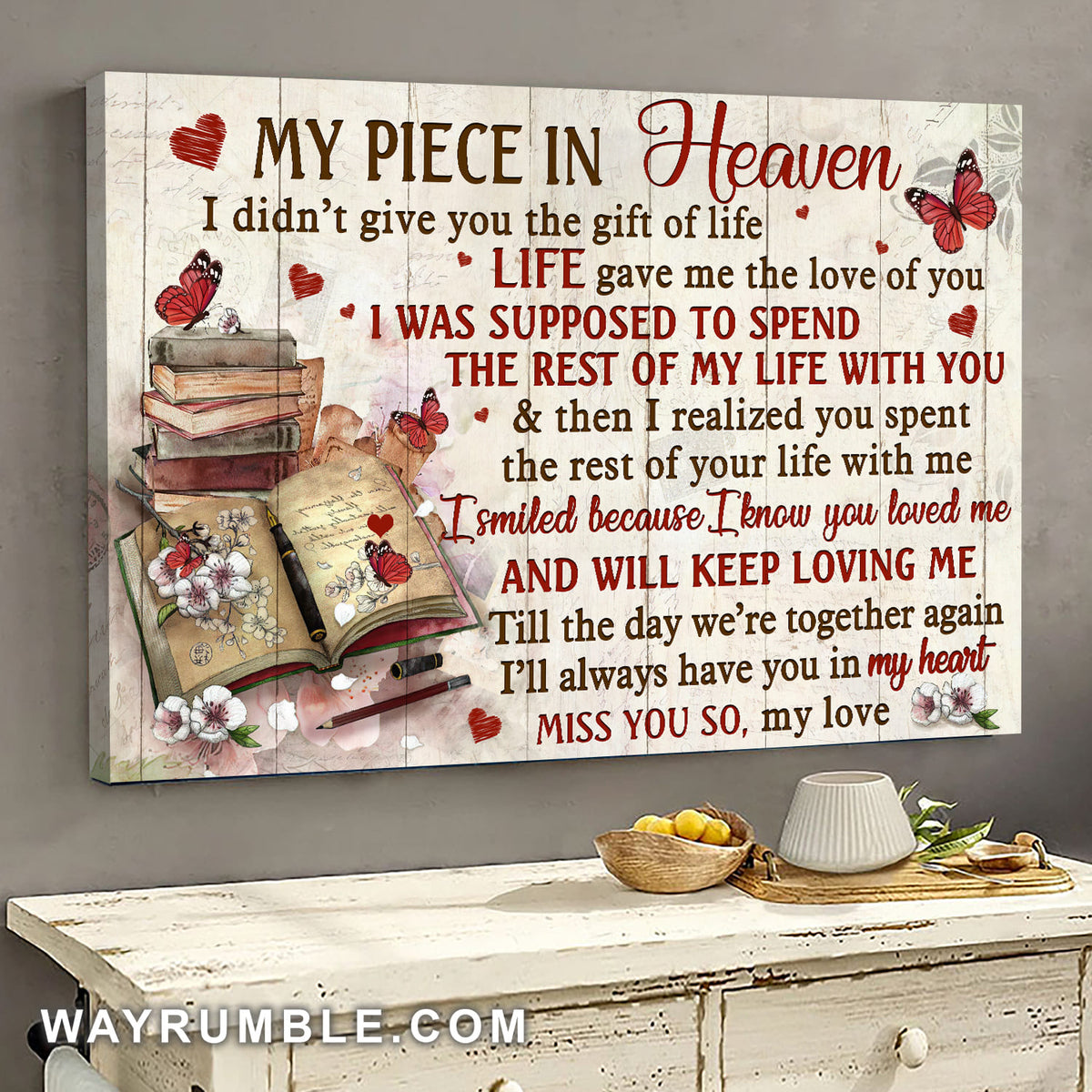 Red butterfly, Books, I'll always have you in my heart - Heaven Landscape Canvas Prints, Wall Art