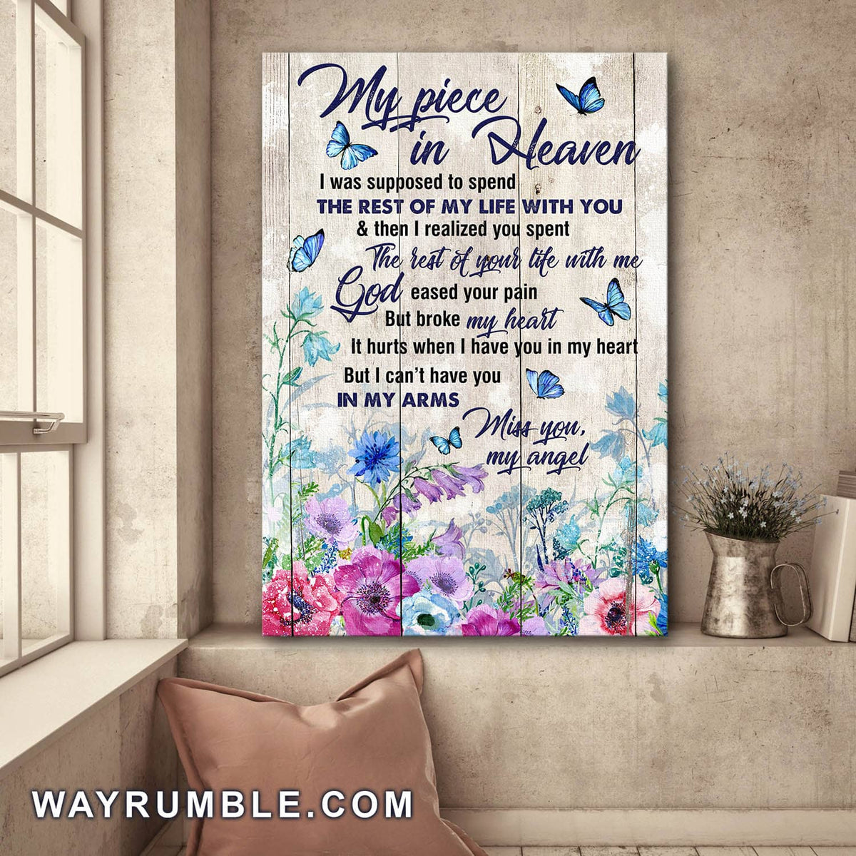 Poppy flower field, God eased your pain but broke my heart - Heaven Portrait Canvas Prints, Wall Art